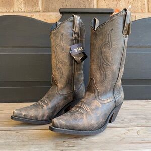 Distressed Brown Leather Cowboy Boots / Western Mid-Calf Boots